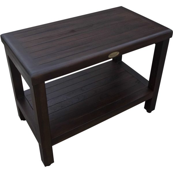 Rectangular Teak Shower Bench with Shelf in Brown Finish - Image 2