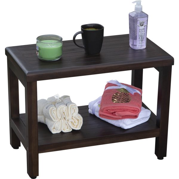 Rectangular Teak Shower Bench with Shelf in Brown Finish - Image 3