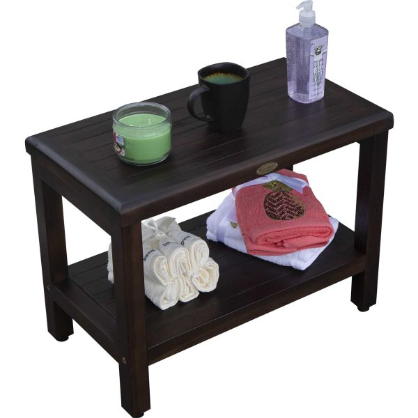 Rectangular Teak Shower Bench with Shelf in Brown Finish - Image 4