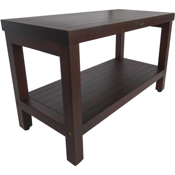 Rectangular Teak Shower Stool or Bench with Shelf in Brown Finish - Image 3