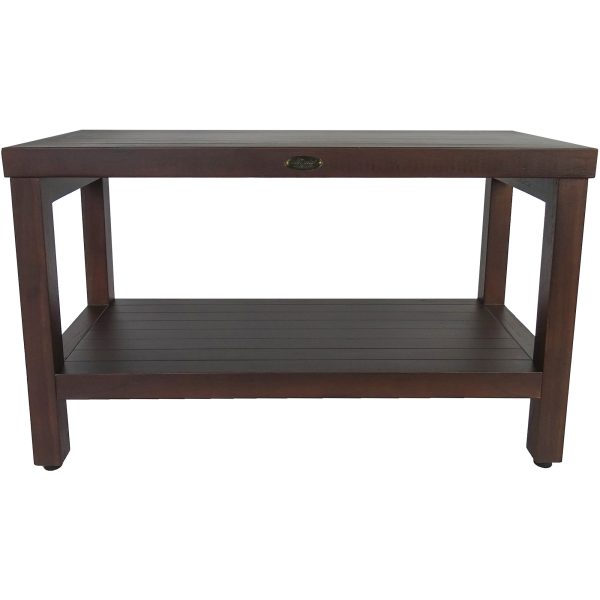 Rectangular Teak Shower Stool or Bench with Shelf in Brown Finish - Image 4