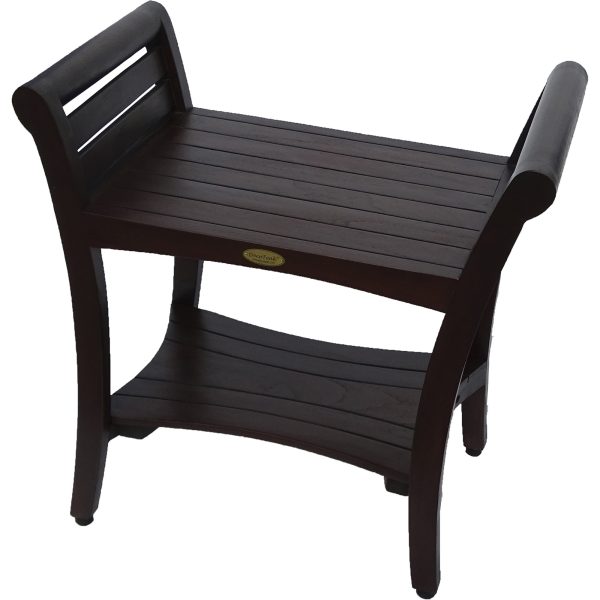Contemporary Teak Shower bench with Handles in Dark Brown - Image 2