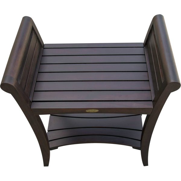 Rectangular Teak Shower Bench with Shelf and Handles in Brown Finish - Image 2