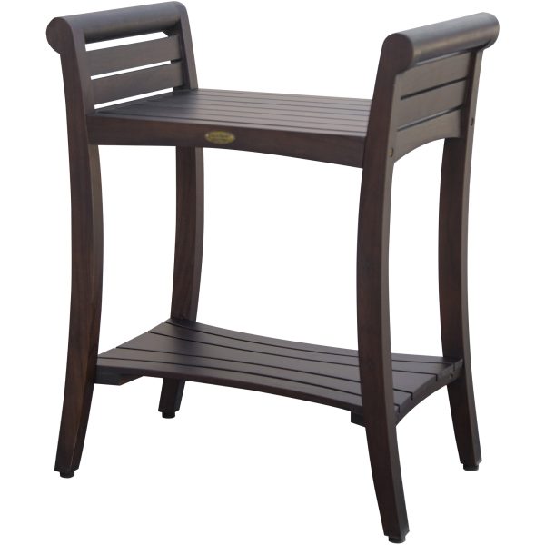 Rectangular Teak Shower Bench with Shelf and Handles in Brown Finish - Image 3