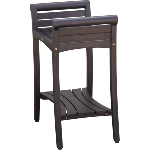 Rectangular Teak Shower Bench with Shelf and Handles in Brown Finish - Image 4