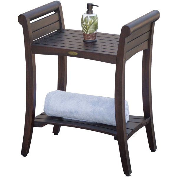 Rectangular Teak Shower Bench with Shelf and Handles in Brown Finish - Image 5