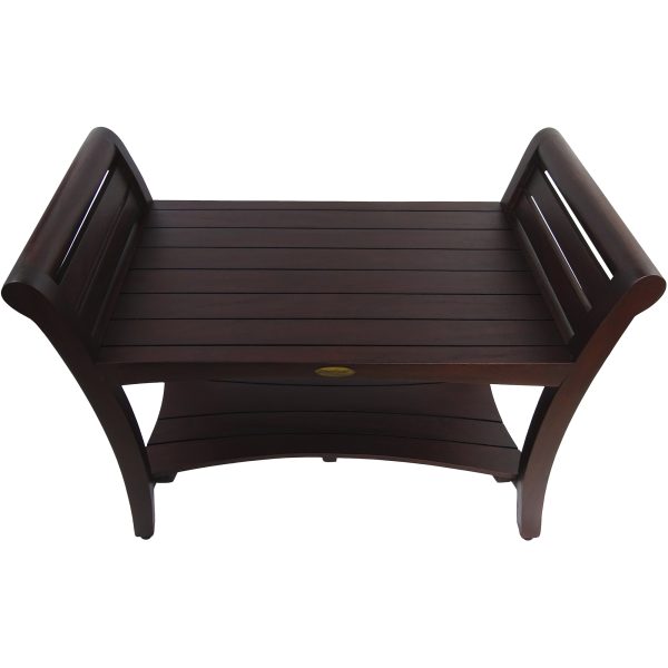 Rectangular Teak Shower Bench with Shelf and Handles in Dark Brown Finish - Image 2