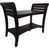 Rectangular Teak Shower Bench with Shelf and Handles in Dark Brown Finish - Image 3