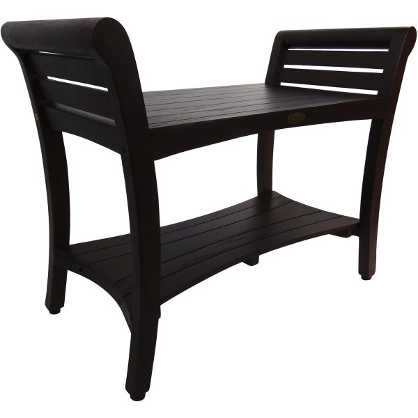 Rectangular Teak Shower Bench with Shelf and Handles in Dark Brown Finish - Image 3
