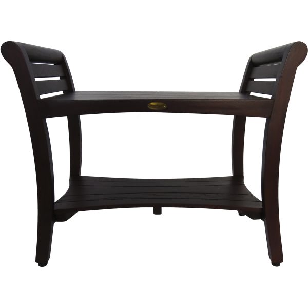 Rectangular Teak Shower Bench with Shelf and Handles in Dark Brown Finish - Image 4