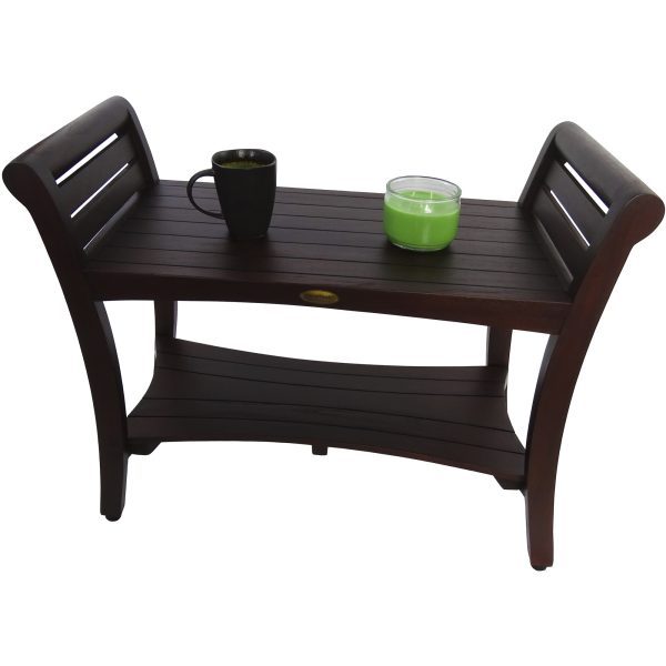 Rectangular Teak Shower Bench with Shelf and Handles in Dark Brown Finish - Image 5