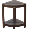 Compact Triangular Teak Shower Outdoor Bench with Shelf in Brown Finish