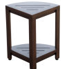 Compact Triangular Teak Shower Outdoor Bench with Shelf in Brown Finish - Image 4