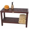 Lattice Teak Shower Bench with Shelf in Brown Finish - Image 3