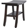Contemporary Teak Shower Bench with Shelf in Brown Finish - Image 2
