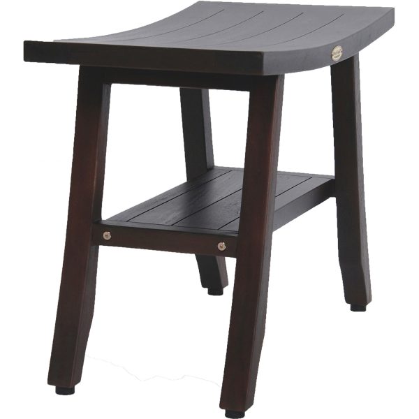 Contemporary Teak Shower Bench with Shelf in Brown Finish - Image 2