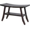 Contemporary Teak Shower Bench with Shelf in Brown Finish