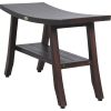 Contemporary Teak Shower Bench with Shelf in Brown Finish - Image 2