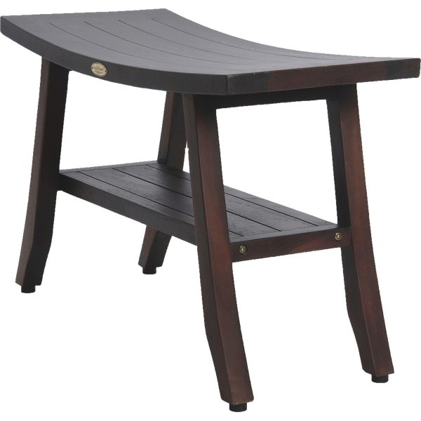 Contemporary Teak Shower Bench with Shelf in Brown Finish - Image 2