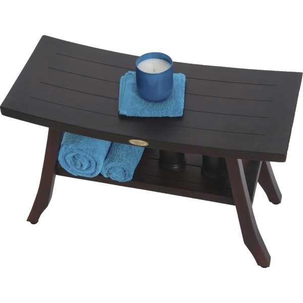 Contemporary Teak Shower Bench with Shelf in Brown Finish - Image 3