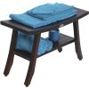 Contemporary Teak Shower Bench with Shelf in Brown Finish - Image 5