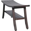 Contemporary Teak Shower Bench with Shelf in Brown Finish - Image 2