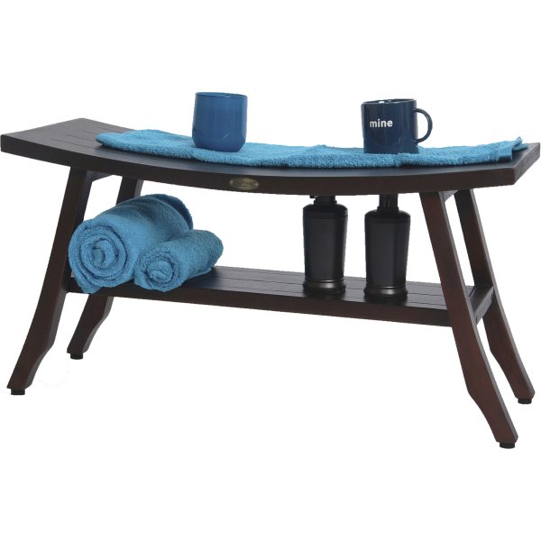 Contemporary Teak Shower Bench with Shelf in Brown Finish - Image 3