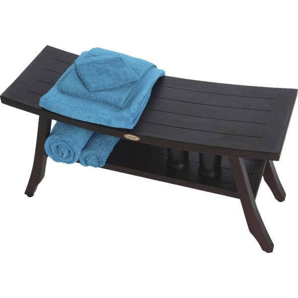 Contemporary Teak Shower Bench with Shelf in Brown Finish - Image 4