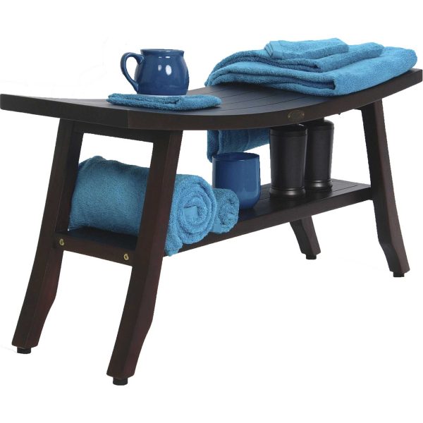 Contemporary Teak Shower Bench with Shelf in Brown Finish - Image 5
