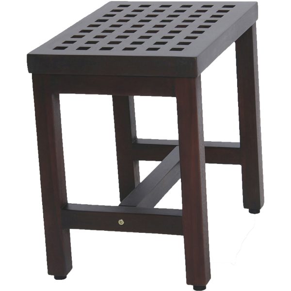 Compact Rectangular Teak Lattice Pattern Shower or Outdoor Bench in Brown Finish - Image 2