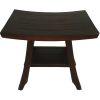 Compact Curvilinear Teak Shower or Outdoor Bench with Shelf in Brown Finish - Image 3