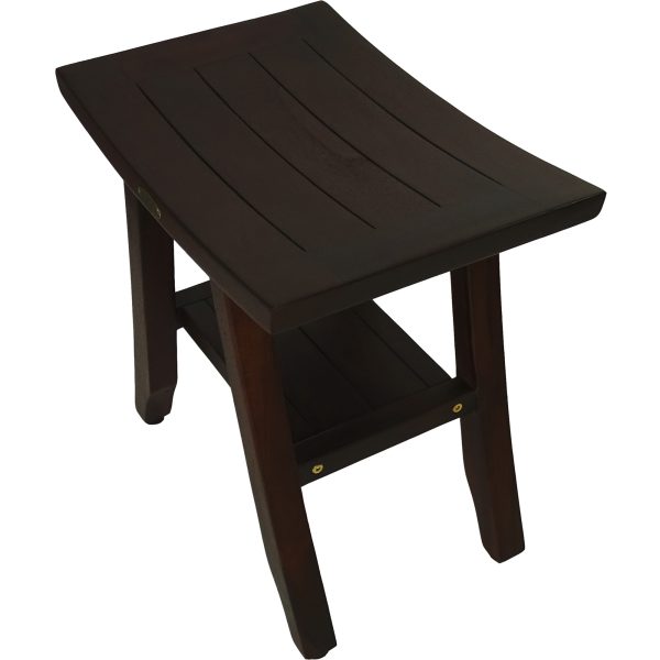 Compact Curvilinear Teak Shower or Outdoor Bench with Shelf in Brown Finish - Image 5