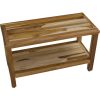 Rectangular Teak Shower Bench with Shelf in Natural Finish - Image 2