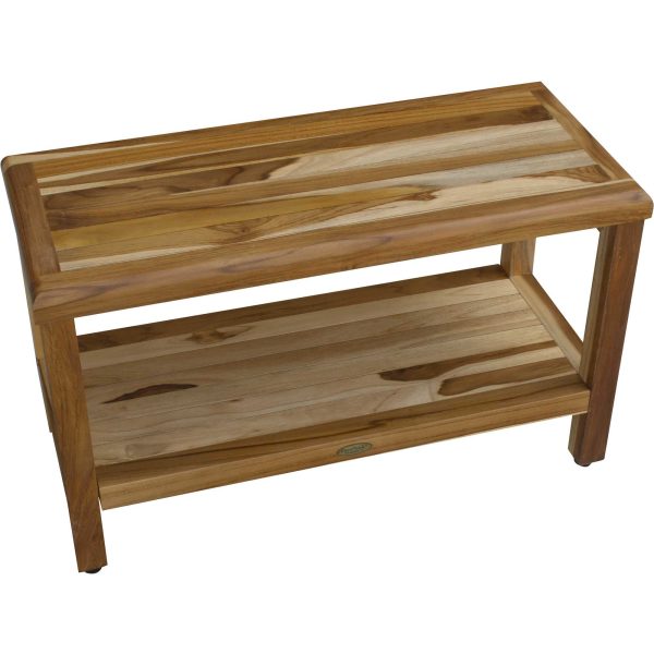 Rectangular Teak Shower Bench with Shelf in Natural Finish - Image 2