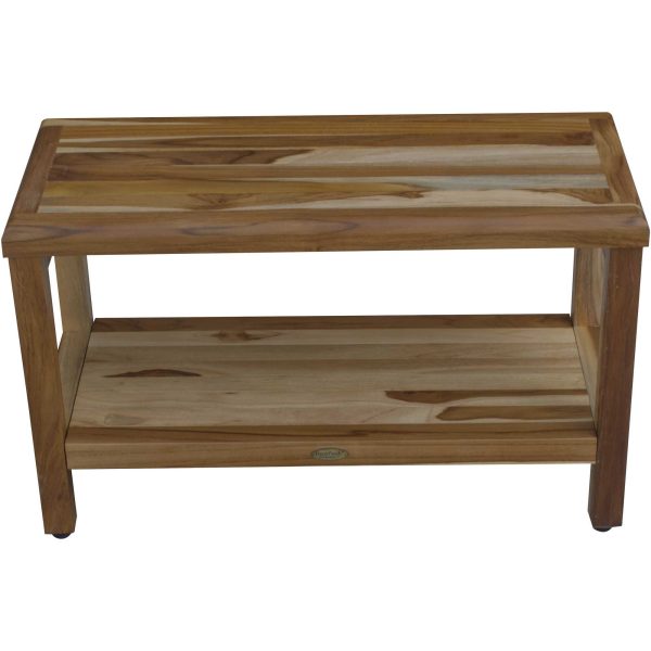 Rectangular Teak Shower Bench with Shelf in Natural Finish - Image 3