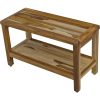 Rectangular Teak Shower Bench with Shelf in Natural Finish - Image 4