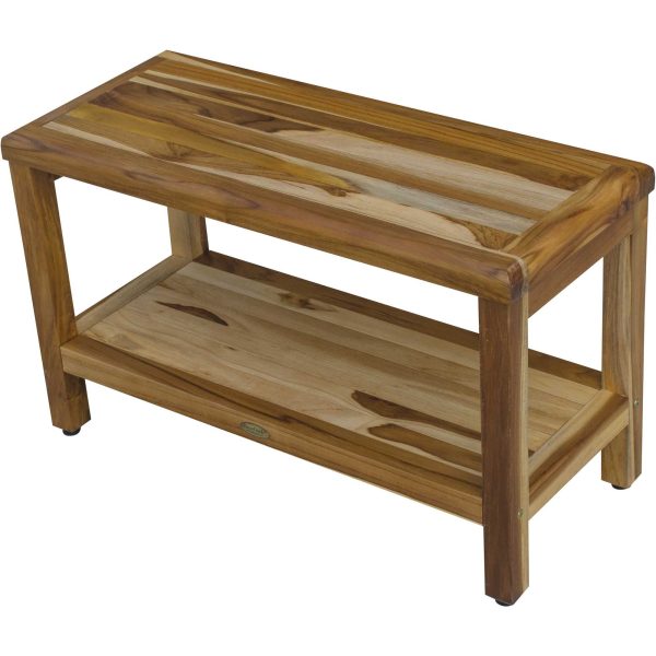 Rectangular Teak Shower Bench with Shelf in Natural Finish - Image 4