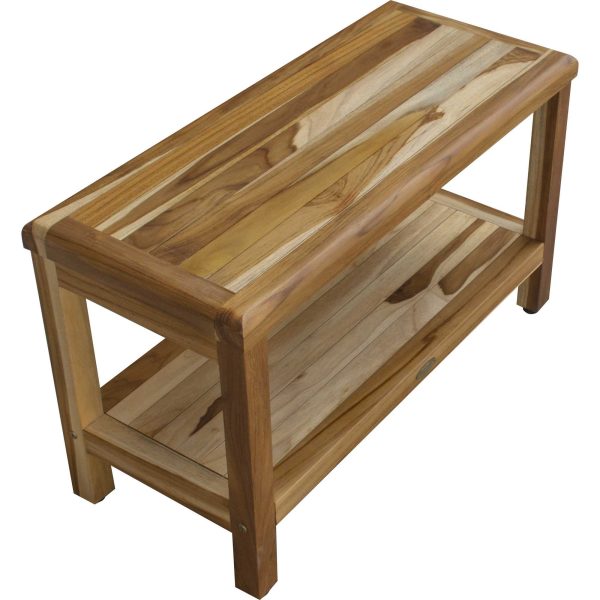 Rectangular Teak Shower Bench with Shelf in Natural Finish - Image 5