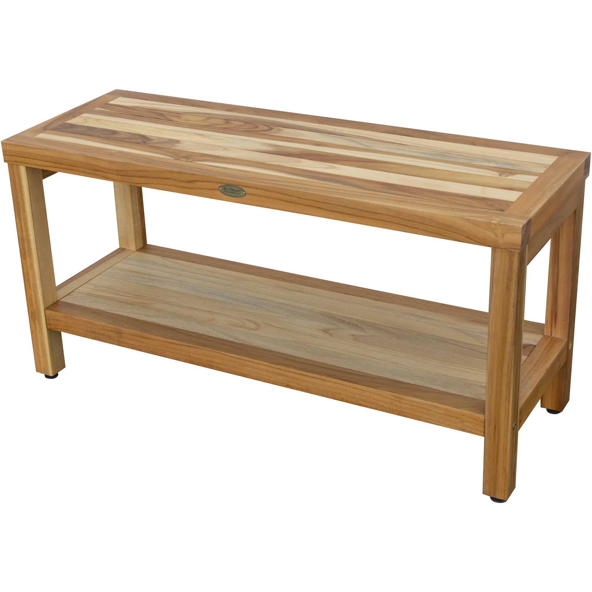 Large Rectangular Teak Bench with Shelf in Natural Finish - Image 3