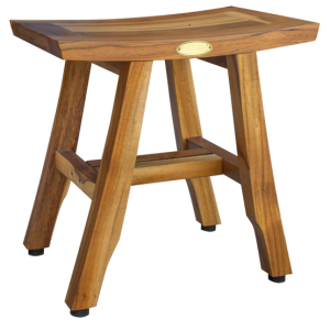 Compact Curvilinear Teak Shower or Outdoor Bench in Natural Finish