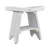 Compact Curvilinear Teak Shower Outdoor Bench with Shelf in Driftwood Finish - Image 2
