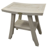 Compact Square Teak Shower Stool with Shelf in White Finish
