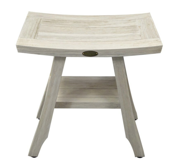Compact Square Teak Shower Stool with Shelf in White Finish - Image 2