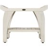 Compact Teak Shower Stool with Shelf and Handles in White Finish - Image 2