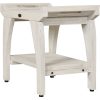 Compact Teak Shower Stool with Shelf and Handles in White Finish - Image 3