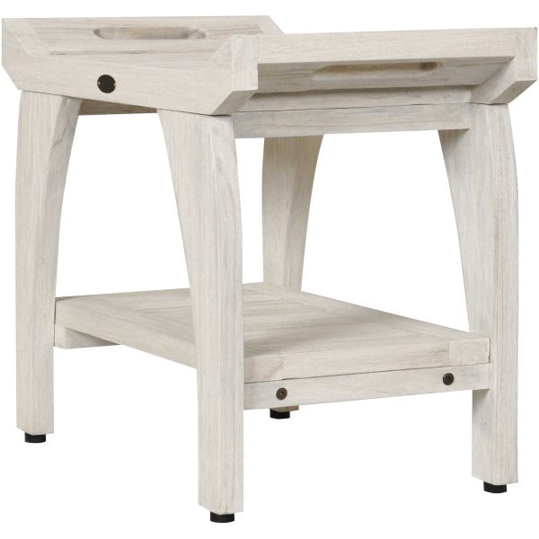 Compact Teak Shower Stool with Shelf and Handles in White Finish - Image 3