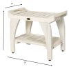 Compact Teak Shower Stool with Shelf and Handles in White Finish - Image 4