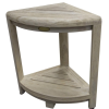 Compact Teak Corner Shower Stool with Shelf in Whitewash Driftwood - Image 3