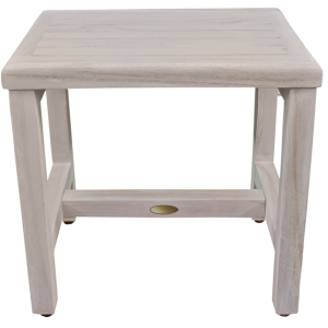 Compact Rectangular Teak Shower or Outdoor Bench in Driftwood Finish