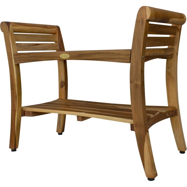Rectangular Teak Shower Bench with Shelf and Handles in NaturalFinish - Image 2